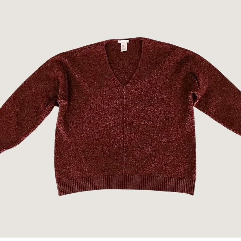 H&M Women's Medium Long Sleeve Wool Blend Pullover Burgundy Sweater Y2K EUC Cozy